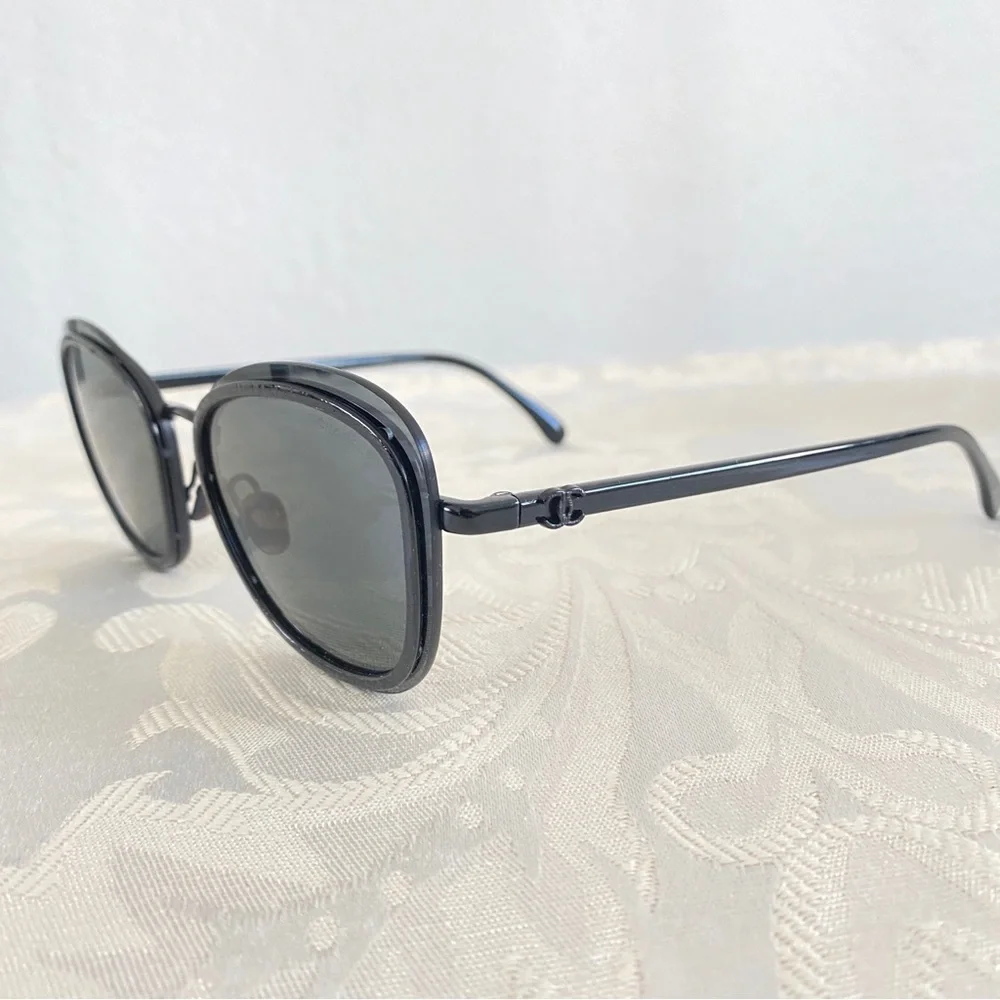 CHANEL Sunglasses Black Grey